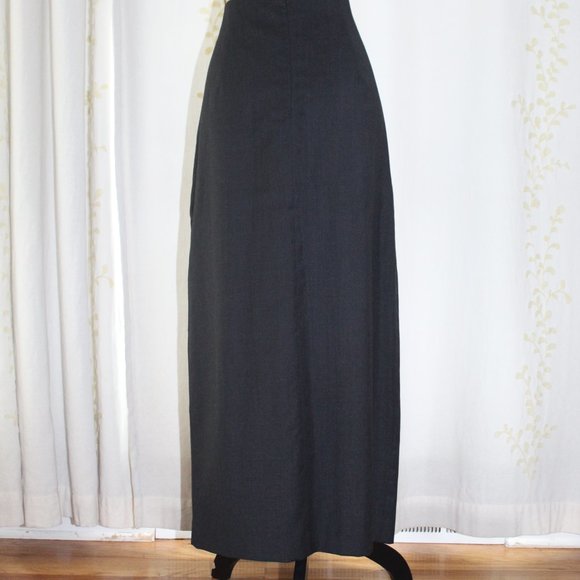 Herman Geist Gray Worsted Wool Maxi Pencil Skirt 18.5" Front Slit Women's M/L - Picture 5 of 9